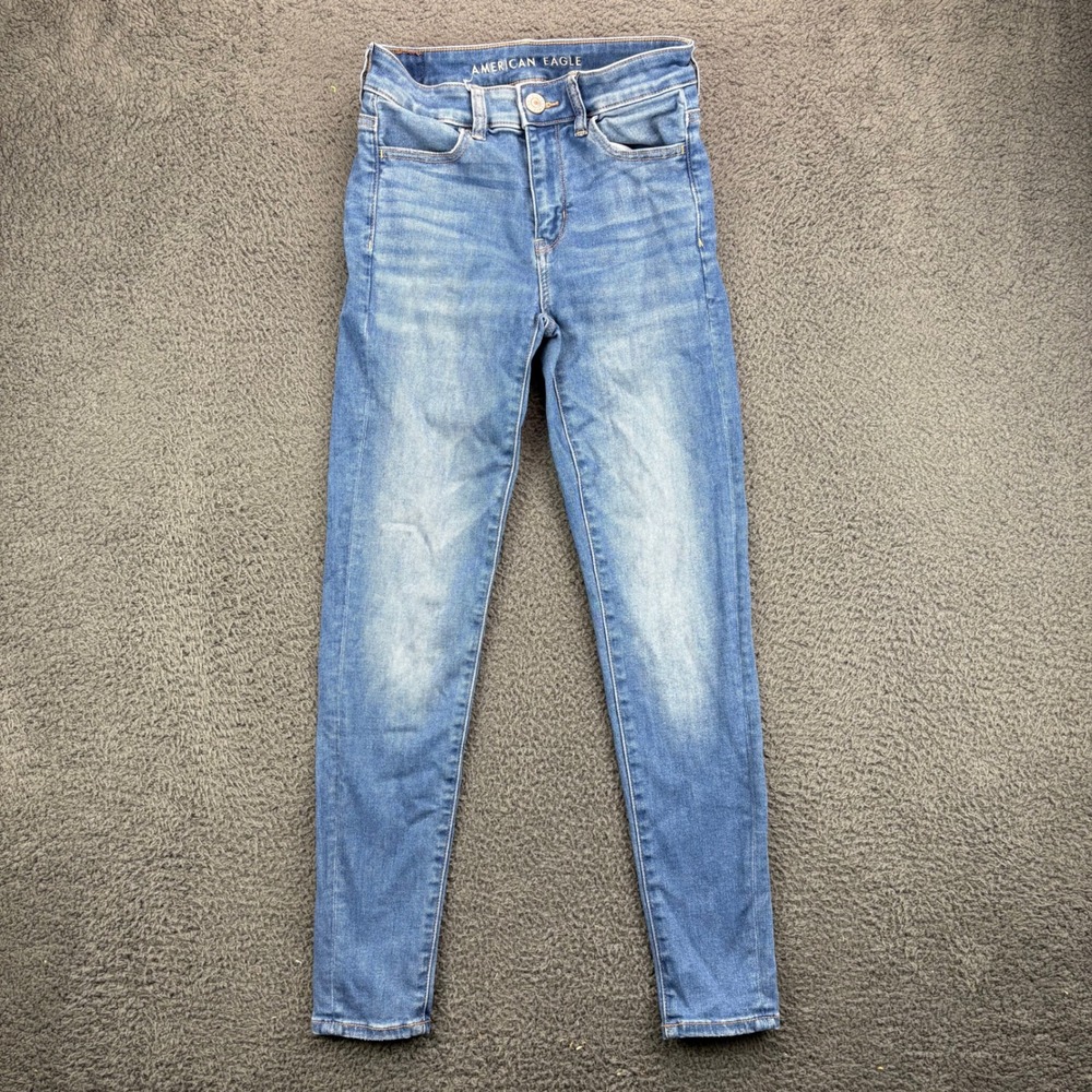 American Eagle Womens High Waisted Jeans‎ Skinny Blue Stretch Size 2 Short